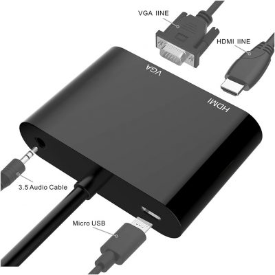 Adattatore da Micro HDMI a VGA/HDMI, 1080P, con Uscita Audio da 3,5 mm